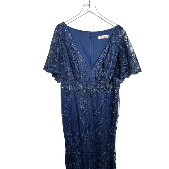 Mac Duggal Dress Gown 18 Embellished Illusion Flutter Sleeve A-Line 20301 NWT - Picture 8 of 15